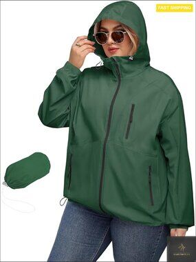 Plus Size Waterproof Rain Jacket with Hood Lightweight Packable Trench Coat